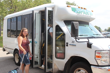 Kayla Bolin prepares to board the BPART bus on the IVCC campus.