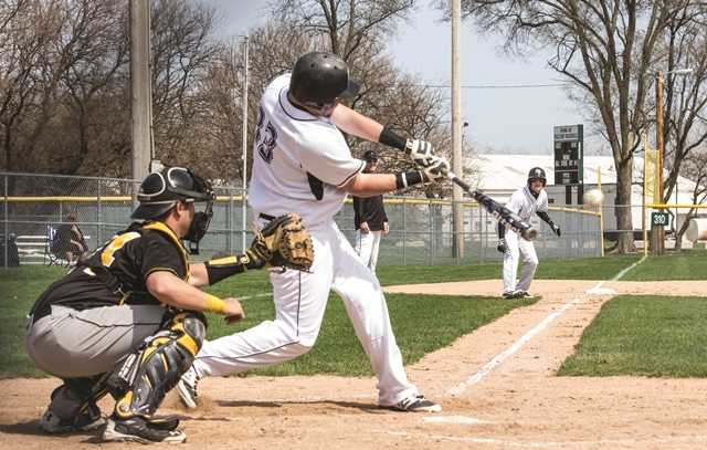 IVCC’s first baseman,
Levi Ericson
hits a deep sac fly to
drive in Michael
Baker scoring the
first of only two runs
in the April 19 game
lost to Black Hawk.
Baseball is allegedly
scheduled to be one
of the sports that will
move to Division 3
next year and will no
longer award tuition
waivers.