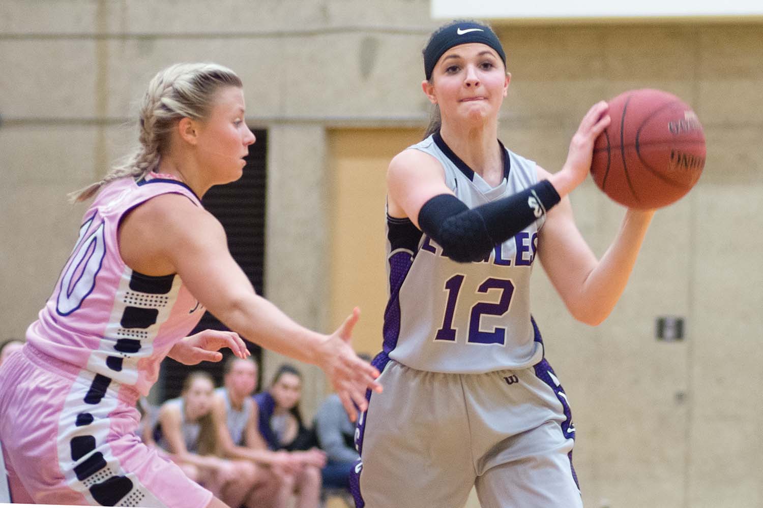 IVCC's Hunter Wright looks to pass the ball inside during a recent game for the Eagles, (who took second place for the Region IV championship at Waubonsee Community College in Sugar Grove)