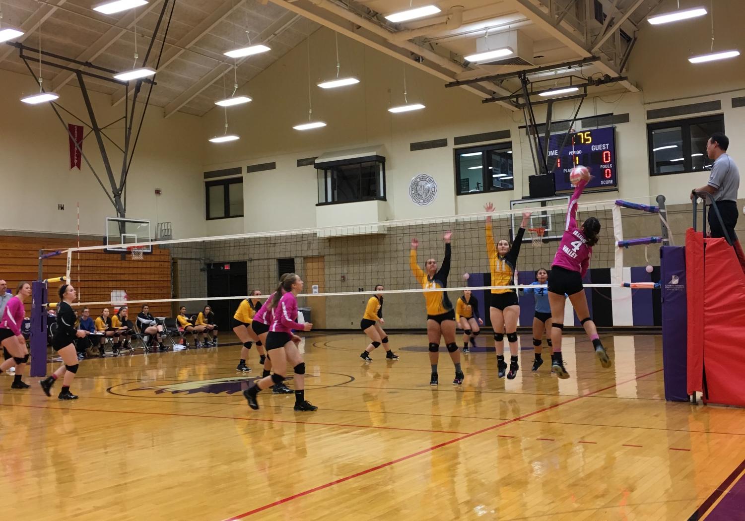 Goin’ in for the Kill -
Sophomore Grace Honiotes skies for the kill in one of her final games as a Lady Eagle.