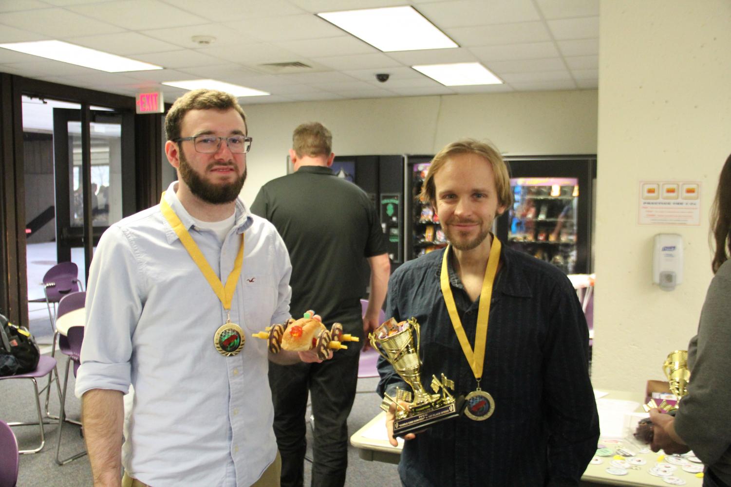 Entirely edible
Ben Ross and Lewis Habben (top photo), CAD students, won first place in the speed competition during the Feb. 28 Edible Car Contest in the IVCC cafeteria.