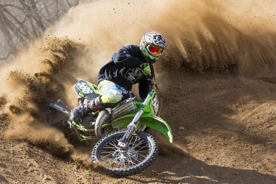 Joey+Brewer+of+Ottawa+washes+out+a+berm+on+his+Kawasaki+KX125+while+taking+a+high+speed+corner+during+practice+at+Fox+Valley+Off-Road+on+March+25%2C+2018.+Brewer%2C+a+former+top+A+class+rider+has+been+riding+motocross+since+age+ten.