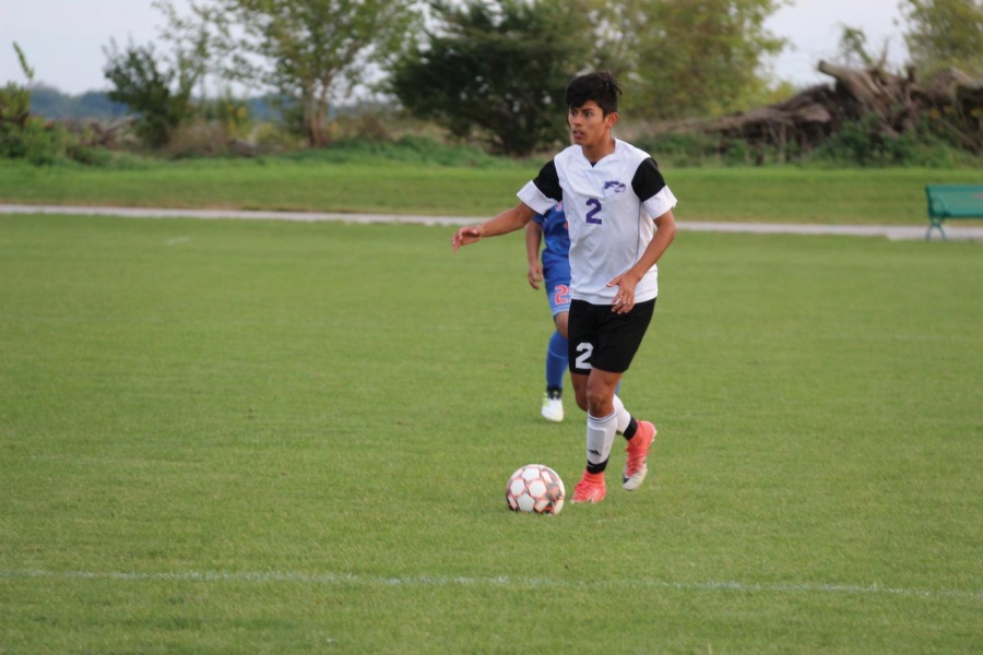 Oscar Pizano looks for a pass down the pitch. The Eagles ended up winning this match over Milwaukee Area Technical College by a score of 3-1. That was their first and only win of the season.