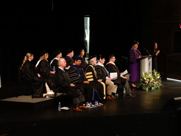 Dr. Tracy Morris addresses the attendees of the Sept. 21 presidential investiture ceremony.