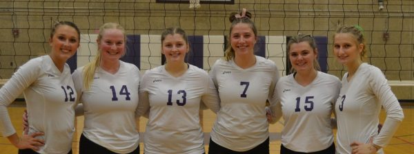 IVCC Volleyball sophomores (left to right), Brea Konwinski, Katie Bates, Libby Boyles, Ella Sibert, Grace Landers, Erica Antle, were recognized Oct. 11 at the team’s last home game vs.Sauk Valley.