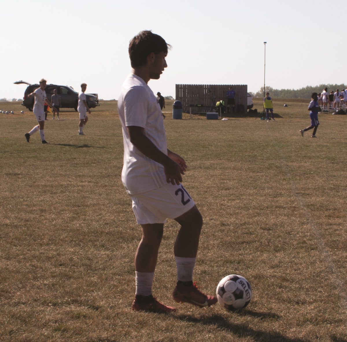 Sophomore defender David Escobedo takes a free kick
