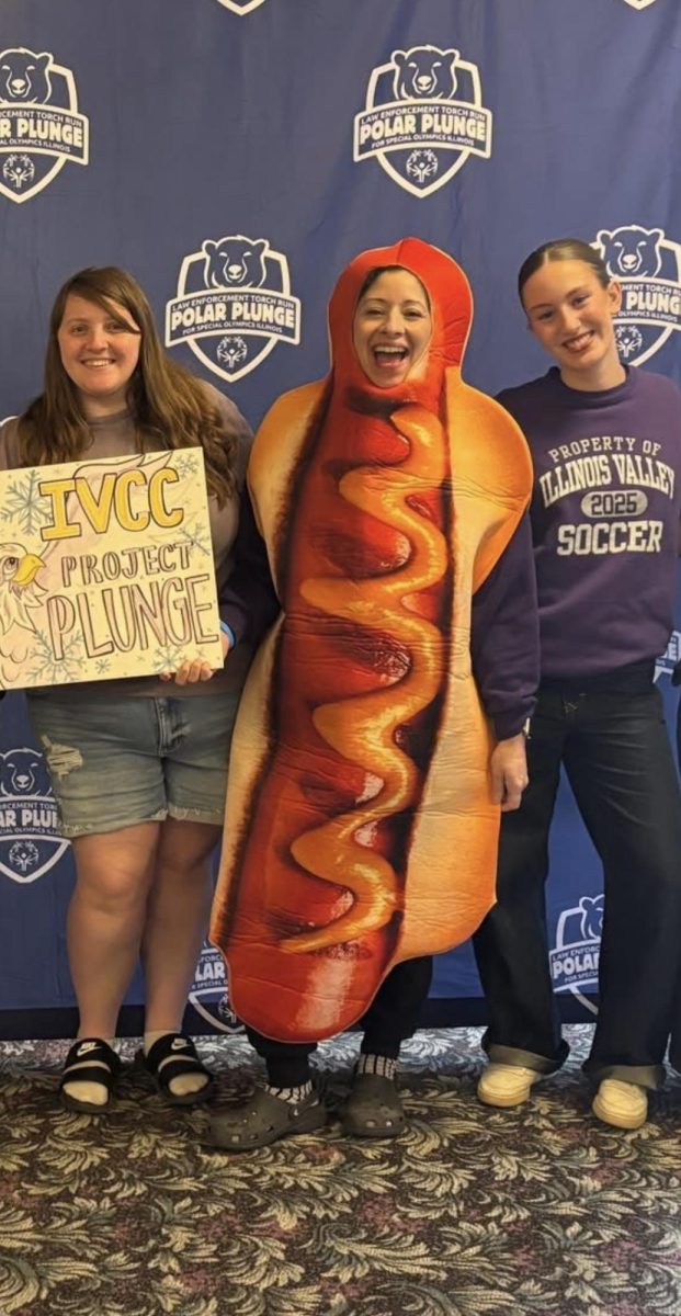IVCC student Cheyenne Smith (from left), Project Success counselor Aseret Loveland, and student Danica Scoma get ready to take the Polar Plunge at Lake Mendota this year. The IVCC Project Success team came in second in fund raising for the event.